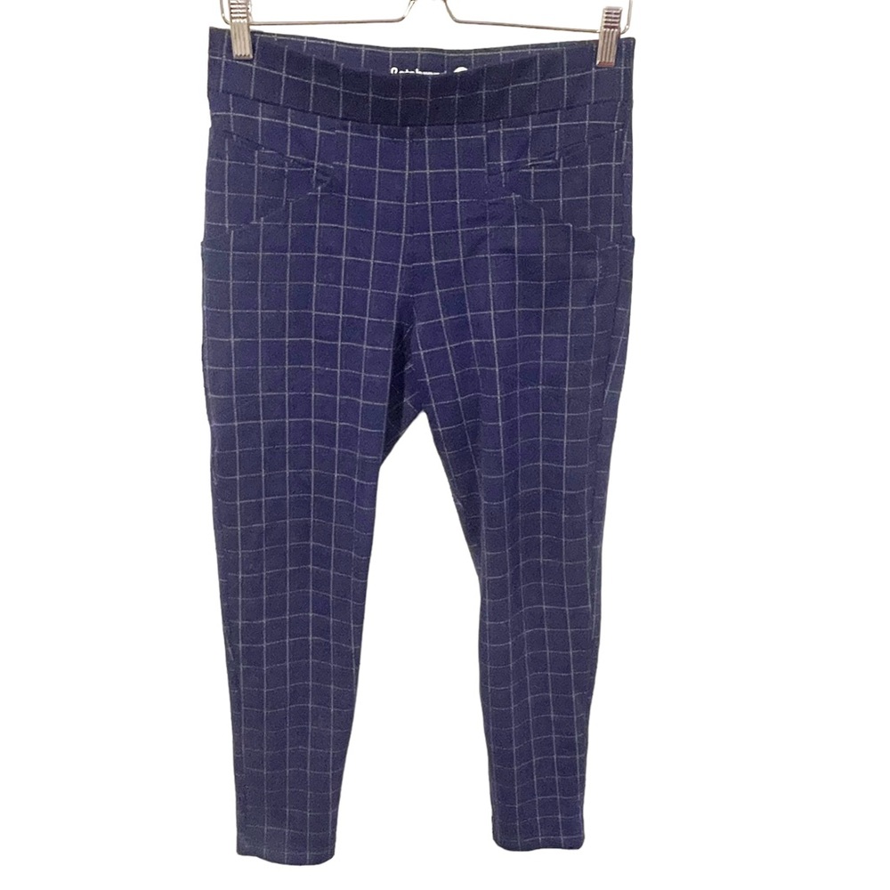 Betabrand Size Medium Petite Blue Window Pane Plaid Work Pants Skinny Leg Stretc